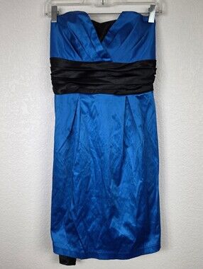 Trixxi Vintage Blue Black Silky Size 7 Dress